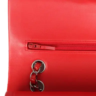 Chanel Pre-owned Chanel Medium Chevron Classic Double Flap Bag Red Patent Leather Silver Hardware | Thumbnail 8 Chanel Pre-owned Chanel Medium Chevron Classic Double Flap Bag Red Patent Leather Silver Hardware | Thumbnail 8