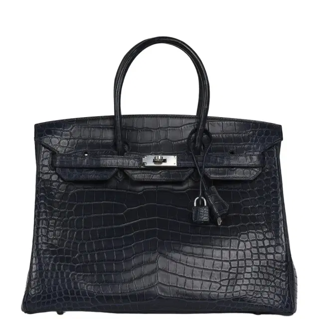 HERMÈS Pre-owned Hermes Birkin 35 Bleu Marine Matte Porosus Crocodile Palladium Hardware