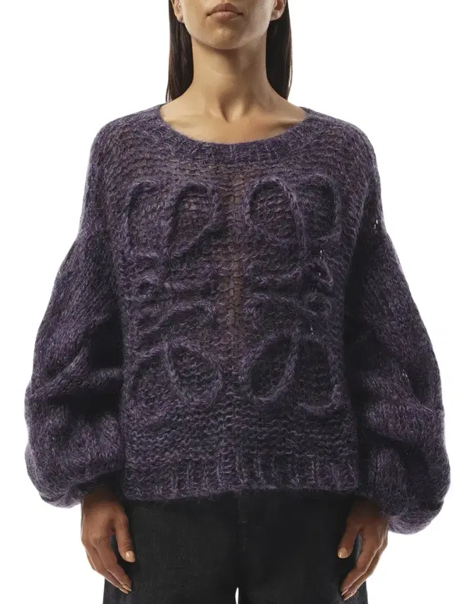 Loewe Relaxed Fit Anagram Sweater in Black/purple Purple