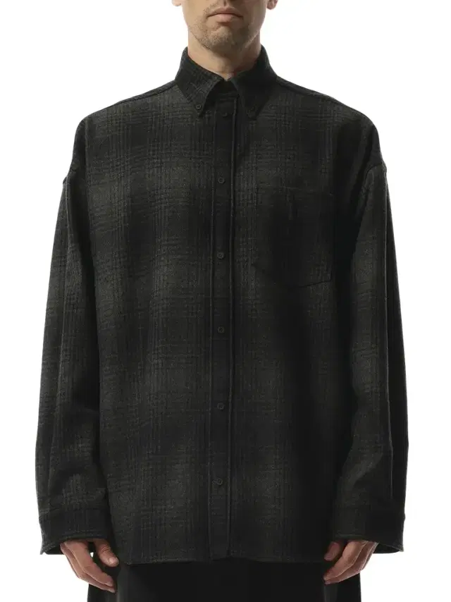 Balenciaga Oversized Wool Check Shirt in Grey/black Grey