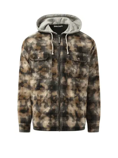 Palm Angels Curved Logo Check Overshirt in Grey/off White Grey | Thumbnail 3 Palm Angels Curved Logo Check Overshirt in Grey/off White Grey | Thumbnail 3