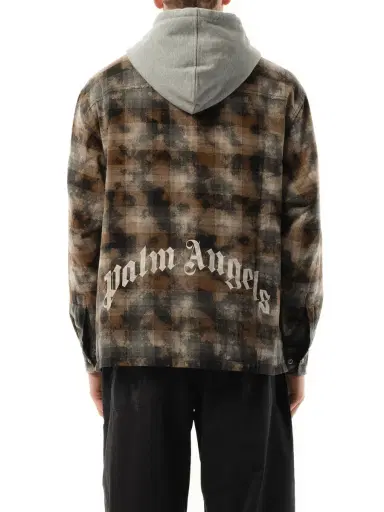 Palm Angels Curved Logo Check Overshirt in Grey/off White Grey | Thumbnail 6 Palm Angels Curved Logo Check Overshirt in Grey/off White Grey | Thumbnail 6