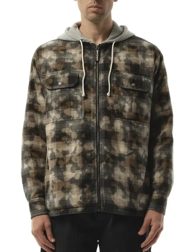 Palm Angels Curved Logo Check Overshirt in Grey/off White Grey
