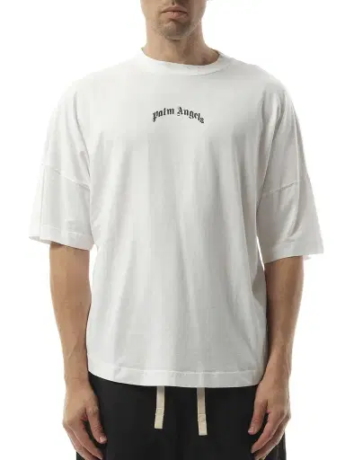 Palm Angels Back Curved Logo Over T-shirt in Off White/black White | Thumbnail 1 Palm Angels Back Curved Logo Over T-shirt in Off White/black White | Thumbnail 1