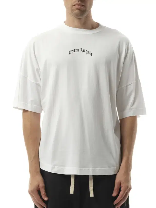 Palm Angels Back Curved Logo Over T-shirt in Off White/black White