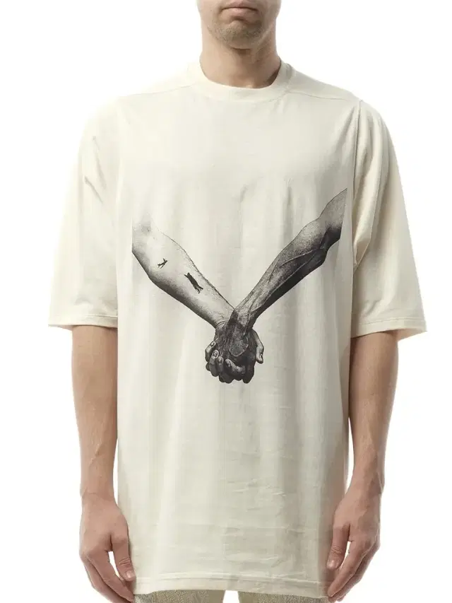 Rick Owens Jumbo SS "Holding Hands" T-shirt in Natural/black Natural