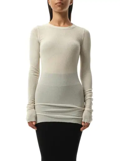Rick Owens Rib Long Sleeve T-shirt in Dinge White | Thumbnail 1 Rick Owens Rib Long Sleeve T-shirt in Dinge White | Thumbnail 1