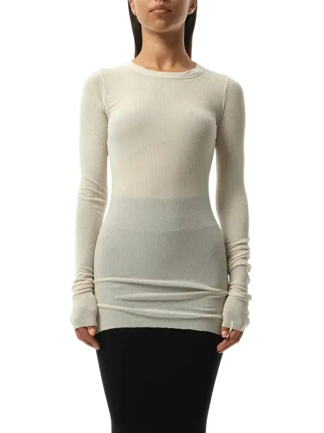 Rick Owens Rib Long Sleeve T-shirt in Dinge White