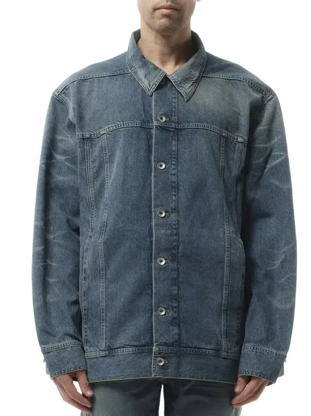 RICK OWENS DRKSHDW Jumbo Worker Jacket in Washed Indigo Blue