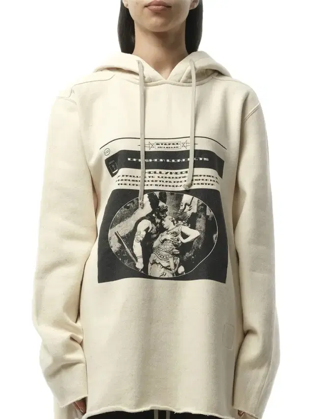 RICK OWENS DRKSHDW Opera Print Oversize Hoodie in Natural/black Natural