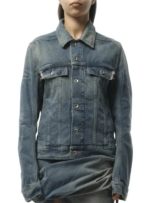 RICK OWENS DRKSHDW Trucker Denim Jacket in Washed Indigo Blue