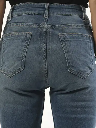 RICK OWENS DRKSHDW Bias Bootcut Jeans in Washed Indigo Blue | Thumbnail 2