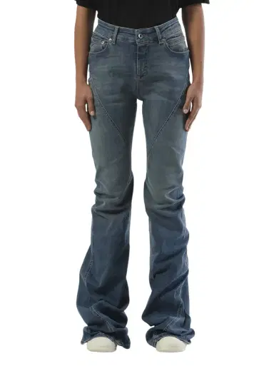RICK OWENS DRKSHDW Bias Bootcut Jeans in Washed Indigo Blue | Thumbnail 1