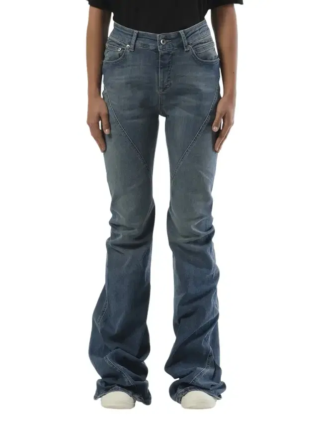 RICK OWENS DRKSHDW Bias Bootcut Jeans in Washed Indigo Blue