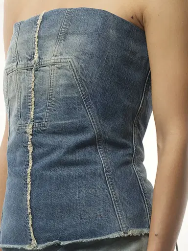 RICK OWENS DRKSHDW Bustier Top in Washed Indigo Blue | Thumbnail 2 RICK OWENS DRKSHDW Bustier Top in Washed Indigo Blue | Thumbnail 2