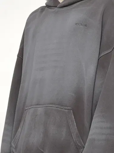 We11Done Spray Washed Hoodie in Charcoal Black | Thumbnail 2