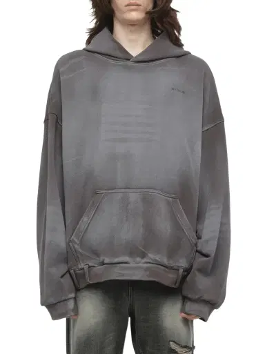 We11Done Spray Washed Hoodie in Charcoal Black | Thumbnail 1