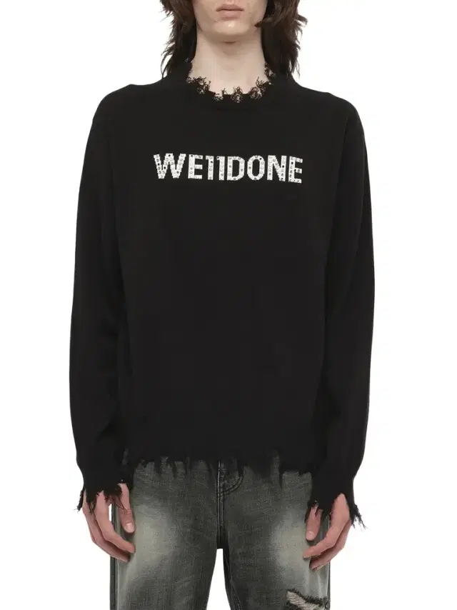 We11Done Grunge Rhinestone Logo Sweater