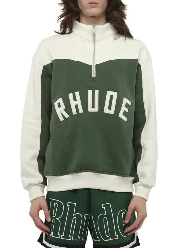 Rhude Rhude Monaco Half-zip Sweatshirt in Hunter Green/cream Green