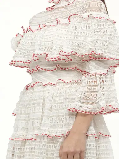 Alexander McQueen Amq - Volume Lace Mini Dress in White/pink | Thumbnail 2