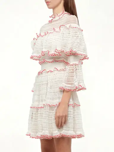 Alexander McQueen Amq - Volume Lace Mini Dress in White/pink | Thumbnail 3