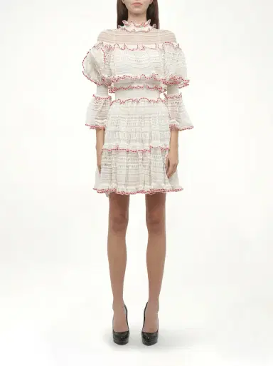 Alexander McQueen Amq - Volume Lace Mini Dress in White/pink | Thumbnail 4