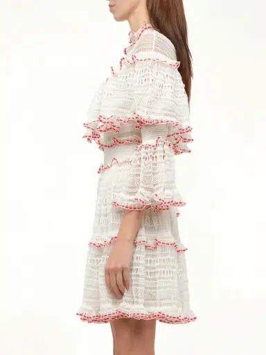 Alexander McQueen Amq - Volume Lace Mini Dress in White/pink | Thumbnail 5