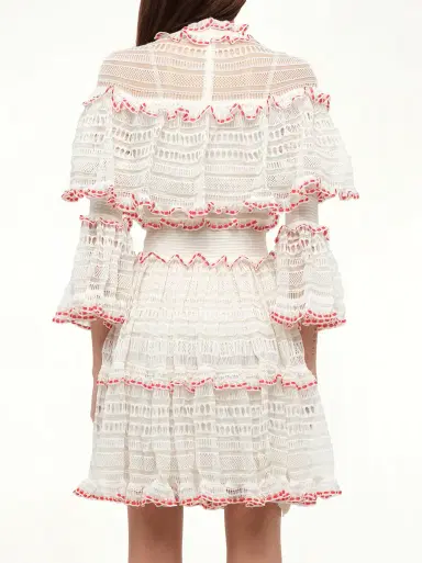 Alexander McQueen Amq - Volume Lace Mini Dress in White/pink | Thumbnail 6
