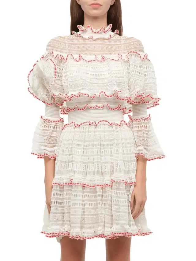 Alexander McQueen Amq - Volume Lace Mini Dress in White/pink