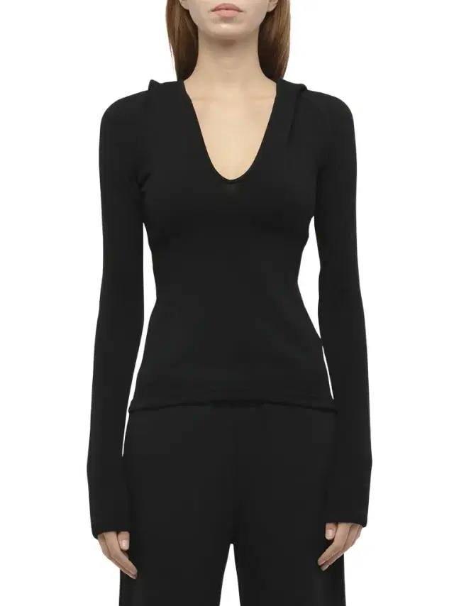FAX COPY EXPRESS Hooded V-neck Long Sleeve Top