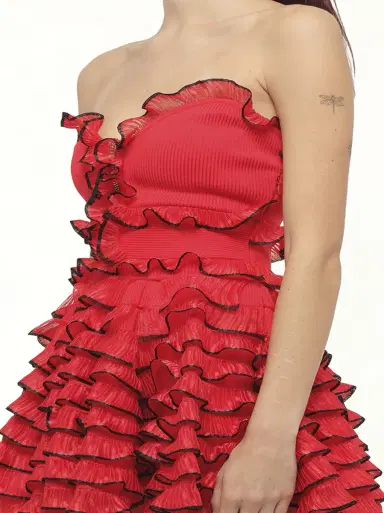Alexander McQueen Off Shld Str Mini Dress in Red/blk | Thumbnail 2 Alexander McQueen Off Shld Str Mini Dress in Red/blk | Thumbnail 2