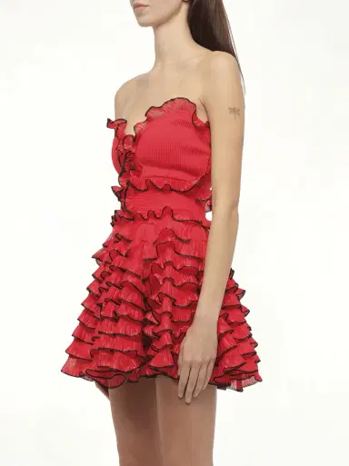 Alexander McQueen Off Shld Str Mini Dress in Red/blk | Thumbnail 3 Alexander McQueen Off Shld Str Mini Dress in Red/blk | Thumbnail 3