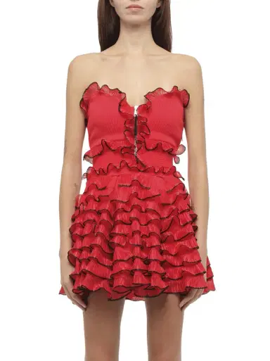 Alexander McQueen Off Shld Str Mini Dress in Red/blk | Thumbnail 1 Alexander McQueen Off Shld Str Mini Dress in Red/blk | Thumbnail 1