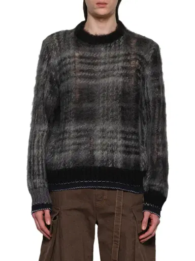 Sacai Plaid Mohair Knit Pullover | Thumbnail 1 Sacai Plaid Mohair Knit Pullover | Thumbnail 1