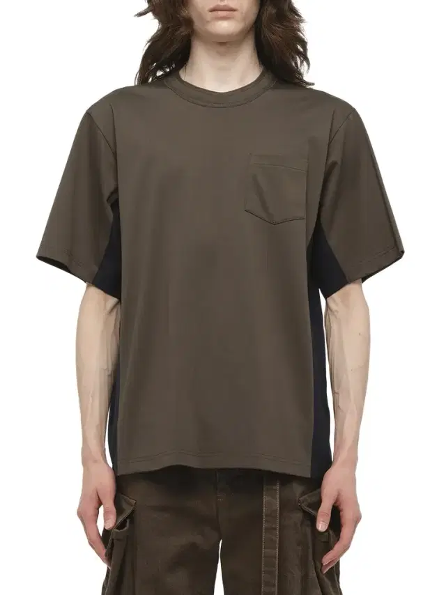 Sacai Suiting x Cotton Jersey T-shirt in Khaki/navy Green