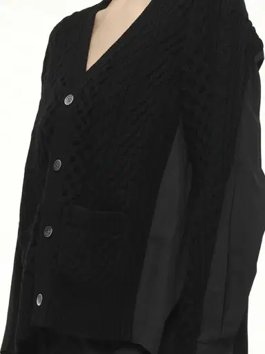Sacai Wool Knit x Cotton Poplin Cardigan in Black/black | Thumbnail 2