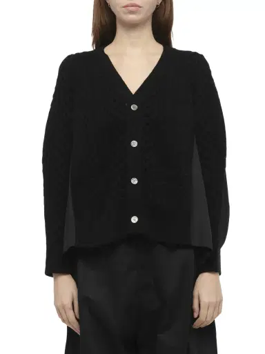 Sacai Wool Knit x Cotton Poplin Cardigan in Black/black | Thumbnail 1