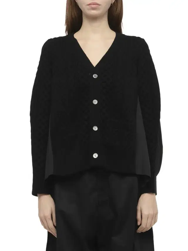 Sacai Wool Knit x Cotton Poplin Cardigan in Black/black