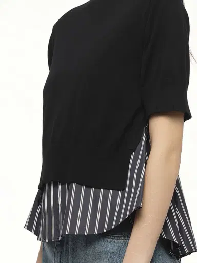Sacai Poplin x Knit Pullover in Black/dark Navy Stripe Black | Thumbnail 2 Sacai Poplin x Knit Pullover in Black/dark Navy Stripe Black | Thumbnail 2