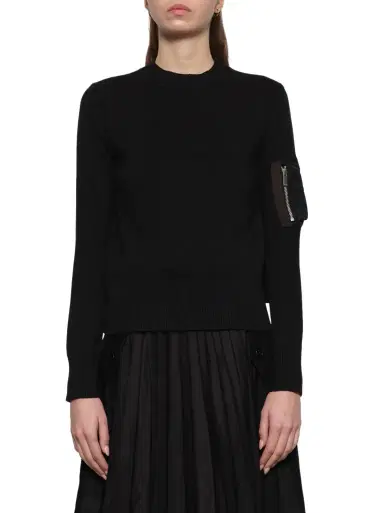 Sacai Nylon Twill x Cotton Knit Pullover | Thumbnail 1 Sacai Nylon Twill x Cotton Knit Pullover | Thumbnail 1