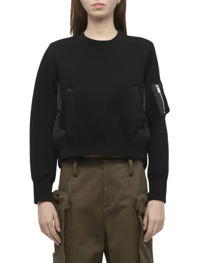 Sacai Sponge Sweat x Nylon Twill Pullover in Black/black