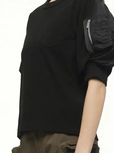 Sacai Nylon Twill x Cotton Jersey T-shirt in Black/black | Thumbnail 2