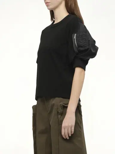 Sacai Nylon Twill x Cotton Jersey T-shirt in Black/black | Thumbnail 5