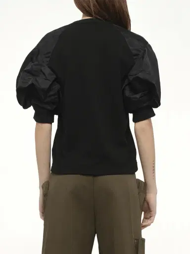Sacai Nylon Twill x Cotton Jersey T-shirt in Black/black | Thumbnail 6