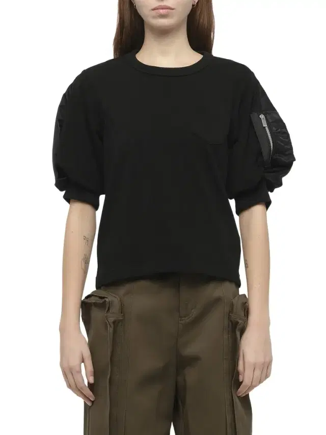 Sacai Nylon Twill x Cotton Jersey T-shirt in Black/black