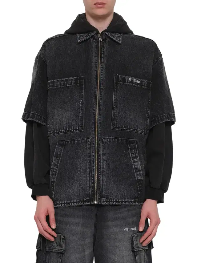 We11Done Faded Layered Hoodie Jacket