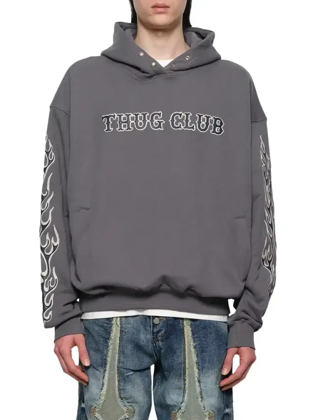 THUG CLUB Leather Flame Hoodie