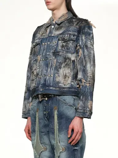 THUG CLUB Hard-washed Damaged Denim Jacket | Thumbnail 2
