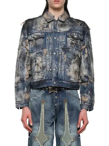 THUG CLUB Hard-washed Damaged Denim Jacket | Thumbnail 1