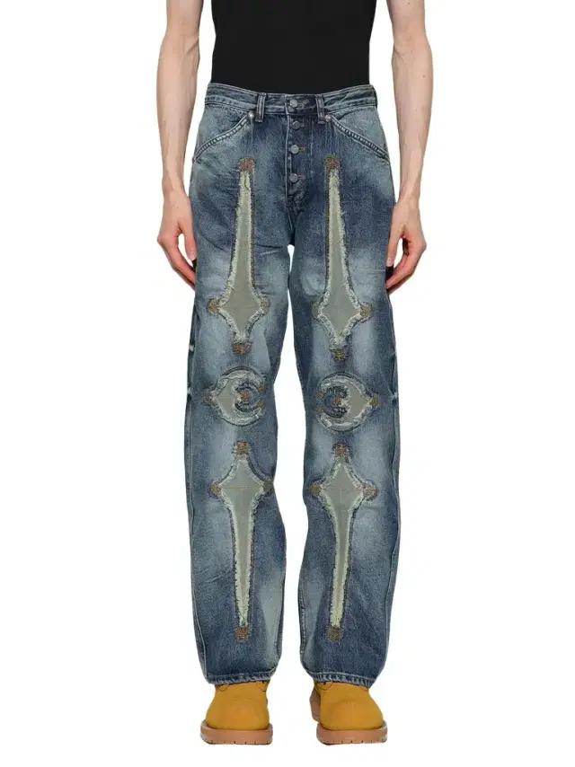 THUG CLUB TC Bone Leather Denim Pants